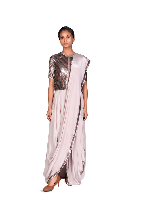 Copper Sequin EMB Jacket with Nude EMB Saree